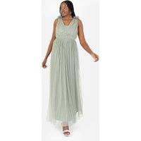 Anaya with Love Women's Embellished Ruffle Shoulder Maxi Dress in Green | Size: 16