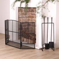 Dibor Contemporary Black Fireside 4pc Freestanding Companion Set with Fire Screen Guard