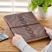 Paper High Indra Chakra Embossed Leather Album with Semi-Precious Stones in Brown | Size: XL