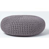 Homescapes Large Round Cotton Knitted Pouffe Footstool in Dark Grey