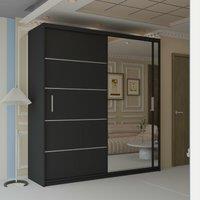 Sliding Wardrobes 4U Velson One side Mirror Sliding Door Wardrobe 180cm X 217cm in Black | Size: 180 cm X 217 cm