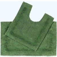 Homescapes Luxury Bath Mat Set Reversible 1600GSM 100% Cotton 2 Pc w. Pedestal Mat in Light Green