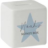 Personalised Memento Company Personalised Blue Star Ceramic Square Money Box in White