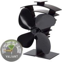 Valiant Stove Fan Premium IV with Magnetic Stove Thermometer in Black