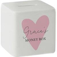 Personalised Memento Company Personalised Pink Heart Ceramic Square Money Box in White