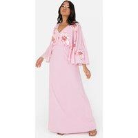 Maya Deluxe Women's Embellished Cape Sleeve Maxi Dress in Pink | Size: 10