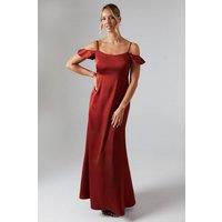 Oasis Women's Cold Shoulder Satin Bridesmaid Midaxi Dress in Rust | Size: 10