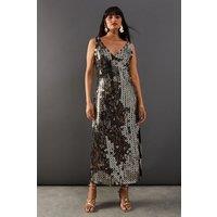 Hand Embellished Disk Sequin High Apex Midi Dress