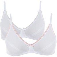 Royce Lingerie Women's Petite Cotton Non Wired Bra 2 pack in White | Size: 34B