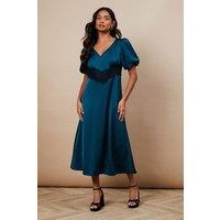 Oasis Women's Occasion Satin Lace Waist Midi Dress in Green | Size: 8