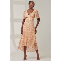 Jolie Moi Women's Chelsea Pleated Chiffon Dip Hem Maxi Dre in Orange | Size: 20