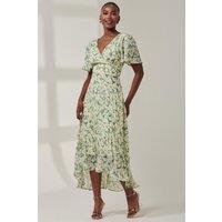 Jolie Moi Women's Chelsea Pleated Chiffon Dip Hem Maxi Dre in Green | Size: 20