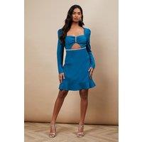 Oasis Women's Petite Occasion Crepe Diamante Trim Cut Out Mini Dress in Teal | Size: 8