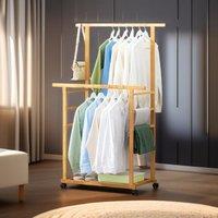 Rafaelo Mobilia Portable Wooden Clothes Rack Open Wardrobe with Shoe Storage in Light Brown