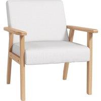 HOMCOM Accent Chair with Wood Frame Wide Seat Linen Armchair in Cream