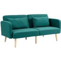 HOMCOM Convertible Sofa Bed, Fabric Sofa Couch with 2 Cushions for Living Room in Green | Size: 2 Person