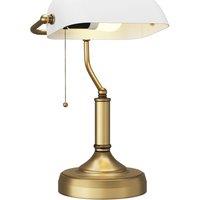 HOMCOM Banker's Table Lamp w/ Antique Bronze Tone Base & Glass Shade in White