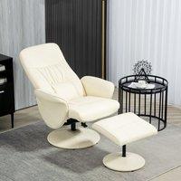 HOMCOM PU Leather Armchair & Footrest Swivel Recliner w/ Ottoman Cream White