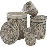 JVL Arianna Round Willow Baskets, Set of 2 Laundry Baskets & 2 Waste Paper Bins in Medium Beige