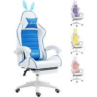 VINSETTO Racing Style Gaming Chair with Footrest Removable Rabbit Ears, Blue