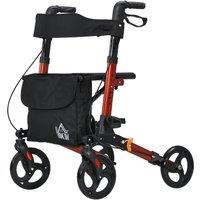 HOMCOM 4 Wheel Rollator Walker, Mobility Walker with Bag, Seat, Red