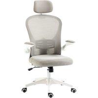 VINSETTO Mesh Office Chair with Headrest, 4D Lumbar Support, Flip-up Arm in Grey