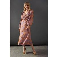 Satin Rose Jacquard Plunge Neck Midi Dress