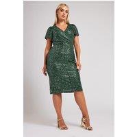 Yours Women's Sequin Embellished Wrap Dress in Green | Size: 22