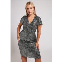 Yours Women's Sequin Embellished Wrap Dress in Metallic Silver | Size: 18