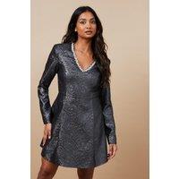 Oasis Women's Occasion Jacquard Diamante Mini Dress in Blue | Size: 8