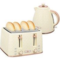 HOMCOM 1.7L Kettle & Toaster Set with Defrost Reheat & Crumb Tray Beige