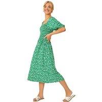 Dusk Women's Ditsy Floral Print Shirred Dress in Green | Size: 8