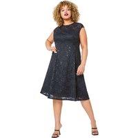 Roman Women's Sequin Lace Fit & Flare Dress in Black | Size: 30-32