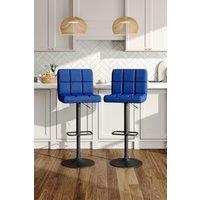 2 Pcs Velvet Grid Upholstery Bar Stools Adjustable Height with Backrest