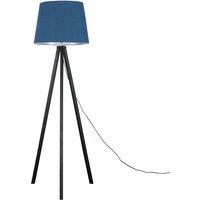 ValueLights Barbro Black Wood Tripod Floor Light Lamp with XL Taper Shade in Dark Navy