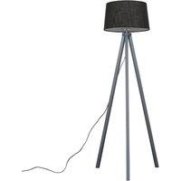 ValueLights Barbro Grey Wood Tripod Floor Lamp with Linen Tapered Shade in Black