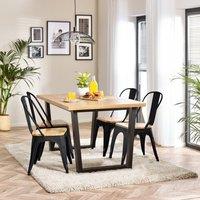 FurnitureboxUK 4 Seater Wood Dining Table - Cotswold 'Oak' Herringbone Dining Table & 4 White Colton Wooden Seat Metal Chairs in Black