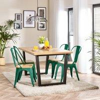 FurnitureboxUK 4 Seater Wood Dining Table - Cotswold 'Oak' Herringbone Dining Table & 4 White Colton Wooden Seat Metal Chairs in Green