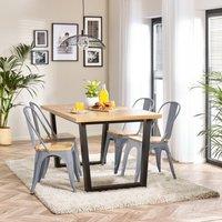 FurnitureboxUK 4 Seater Wood Dining Table - Cotswold 'Oak' Herringbone Dining Table & 4 White Colton Wooden Seat Metal Chairs in Grey