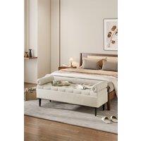 Tufted Flip Top Storage Bench with Side Arms Beige