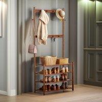 Rafaelo Mobilia Wooden Hall Tree Clothes Rack With Shoe Storage in Brown