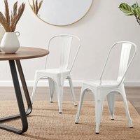 FurnitureboxUK Set of 2 Colton Industrial Steel Stackable Tolix Style Dining Chairs in White