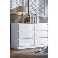 FWStyle Stora Gloss 6 Drawer Chest (H) 77 (W) 110 (D) 40cm Extra Deep Drawers in White