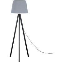 ValueLights Barbro Black Wood Tripod Floor Light Lamp with XL Taper Shade in Pale Grey