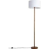 ValueLights Heather Dark Wood Floor Lamp with Fabric Drum Shade in White