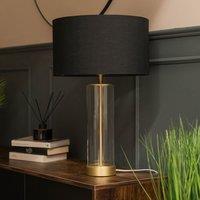 ValueLights Balan Glass & Matt Gold Table Lamp with Fabric Drum Lamp Shade in White
