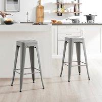 FurnitureboxUK Set of 2 Colton 'Tolix' Style Metal Stackable Retro Industrial Bar Stools in Grey