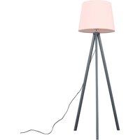 ValueLights Barbro Grey Wood Tripod Floor Light Lamp with XL Taper Shade in Dusty Pink