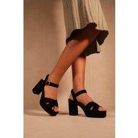 Where's That From Women's 'Marcia' Statement Platform Strappy Block High Heels in Black | Size: 9