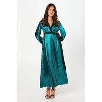 Coast Women's Petite Party Metallic Long Sleeve Wrap Midi Dress in Teal | Size: 8
